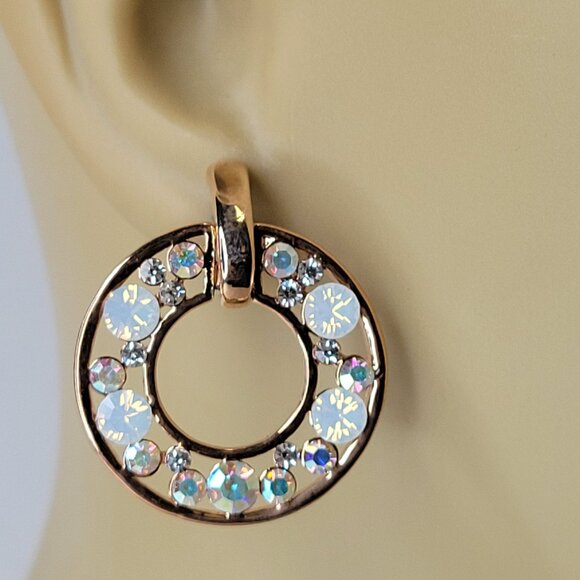 Crystal Rhinestone Circle Dangle Earrings - Picture 7 of 11